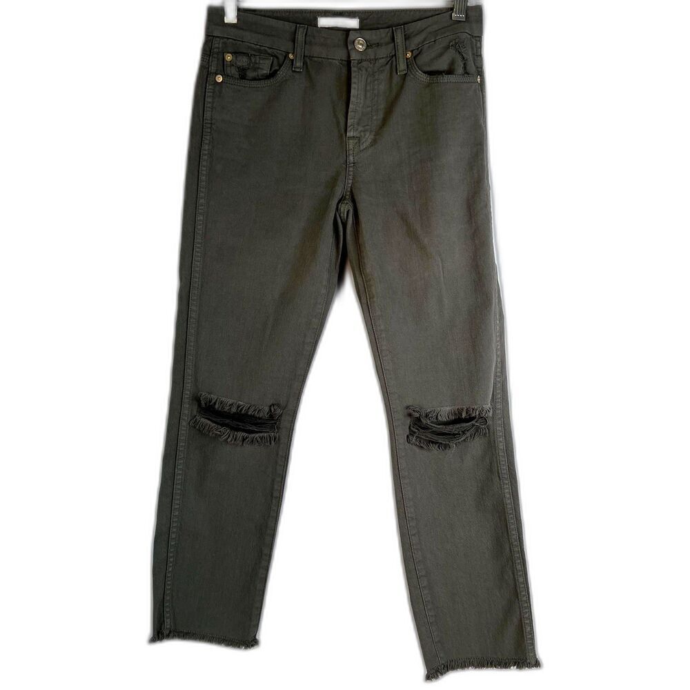 7 for All Mankind Raw Ankle Skinny Jean‎ Destructed Knee Size 25 Green
